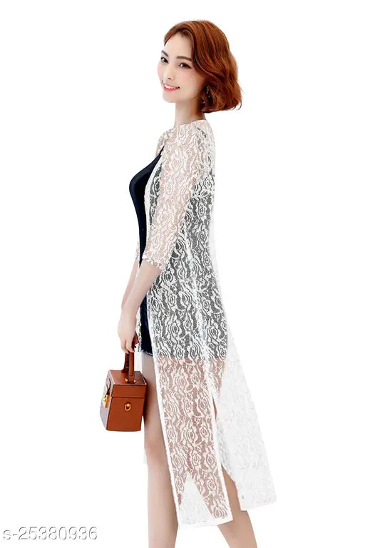 Women 3/4th Sleeve White Shrug
